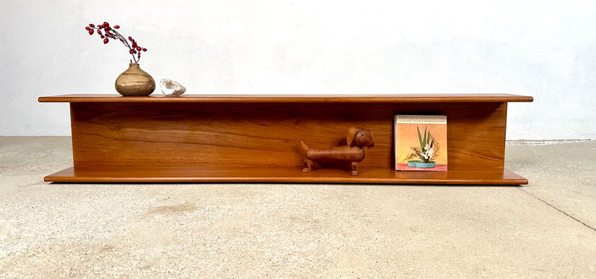 Long Minimalist Teakwood Wall Shelf, Germany, 1960s-JP-1765046