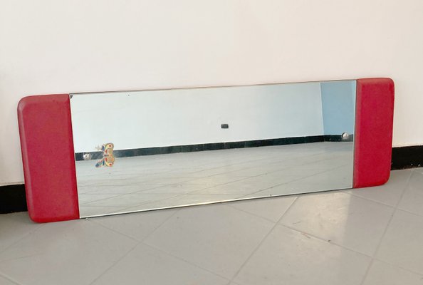 Long Mirror with Side Portions in Sky Fuchsia & Detailed Steel Buttons, 1970s-GGK-1100612