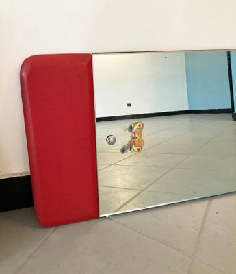 Long Mirror with Side Portions in Sky Fuchsia & Detailed Steel Buttons, 1970s-GGK-1100612