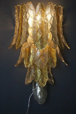 Long Textured Golden and Smoked Murano Glass Sconces in Palm Tree Shape from Barovier & Toso., 1990s-YF-1720574