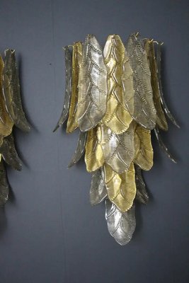 Long Textured Golden and Smoked Murano Glass Sconces in Palm Tree Shape from Barovier & Toso., 1990s-YF-1720574