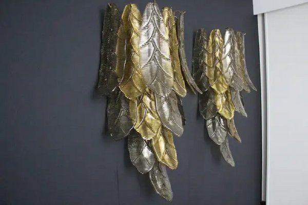 Long Textured Golden and Smoked Murano Glass Sconces in Palm Tree Shape from Barovier & Toso., 1990s-YF-1720574