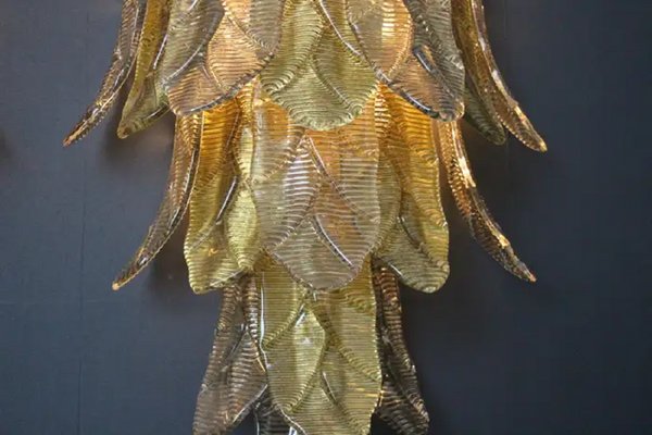 Long Textured Golden and Smoked Murano Glass Sconces in Palm Tree Shape from Barovier & Toso., 1990s-YF-1720574