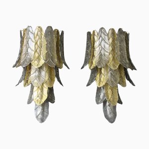 Long Textured Golden and Smoked Murano Glass Sconces in Palm Tree Shape from Barovier & Toso., 1990s-YF-1720574