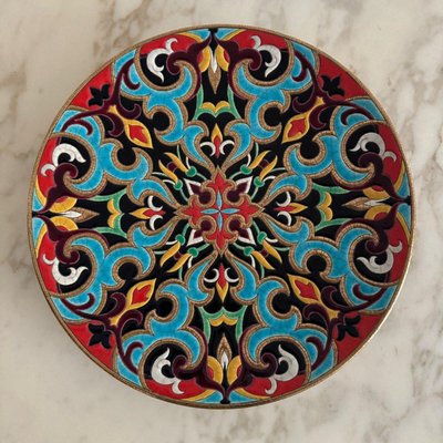 Longwy Enamel Dish with Arabesques Creation by P. Mignon-QKG-2017007