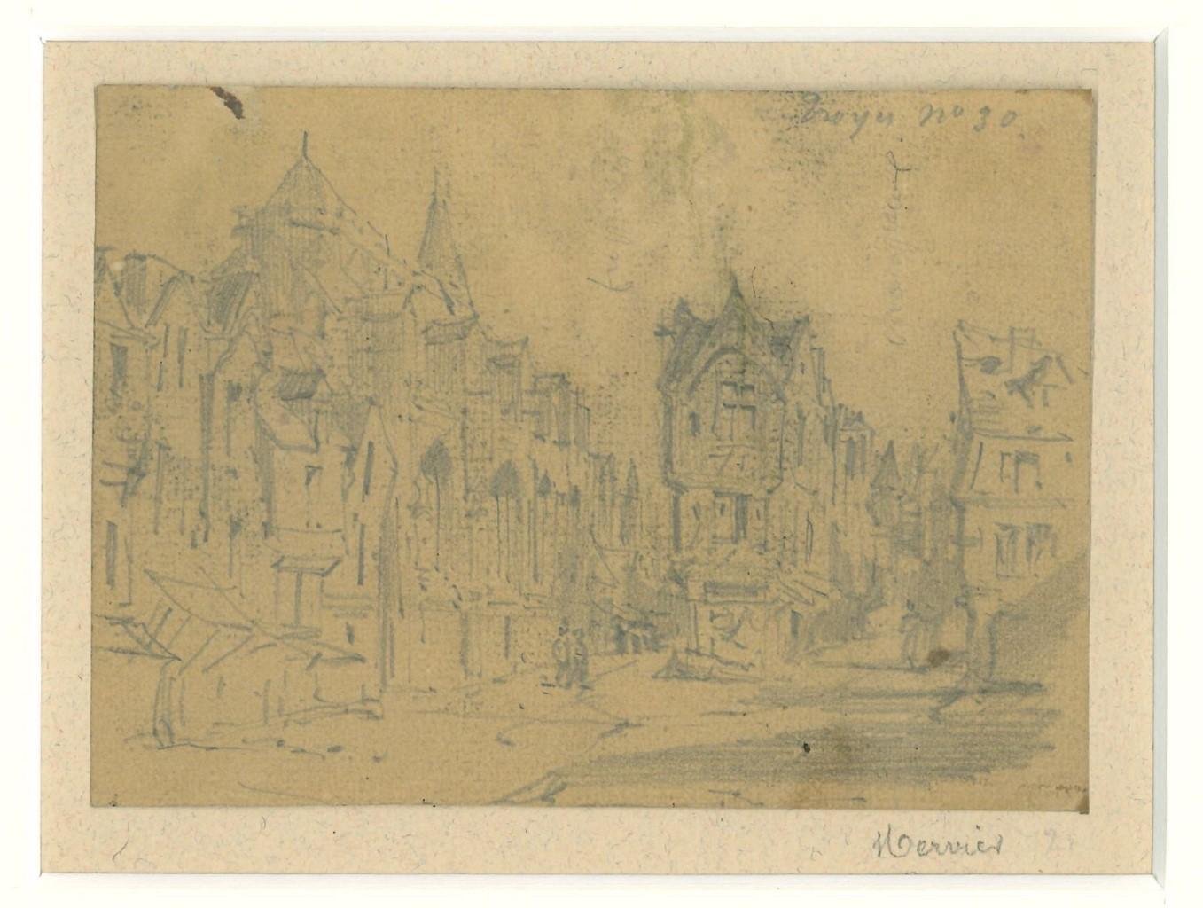 Louis Adolphe Mervi - Cityscape - Original Pencil on Paper by Louis Adolphe Mervi - 20th Century