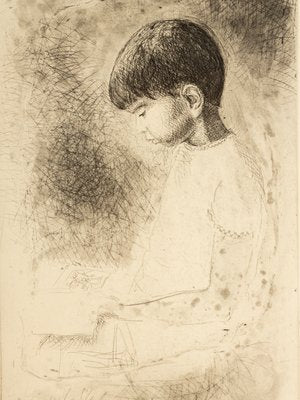 Louis Bastin, Study of a Boy, Etching on Paper, Framed-GPP-1126540