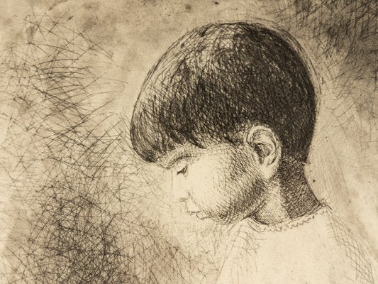 Louis Bastin, Study of a Boy, Etching on Paper, Framed-GPP-1126540