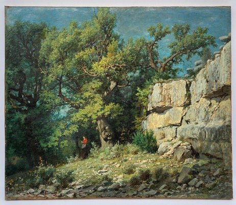 Louis Delorme, Forest and Rocks, Late 19th Century, Oil on Canvas-QKG-1796932