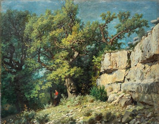 Louis Delorme, Forest and Rocks, Late 19th Century, Oil on Canvas-QKG-1796932