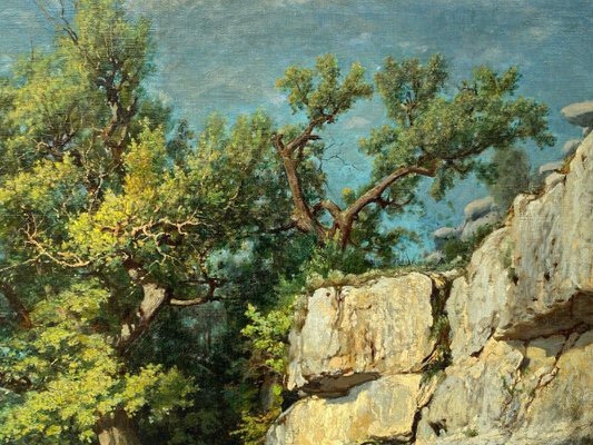 Louis Delorme, Forest and Rocks, Late 19th Century, Oil on Canvas-QKG-1796932