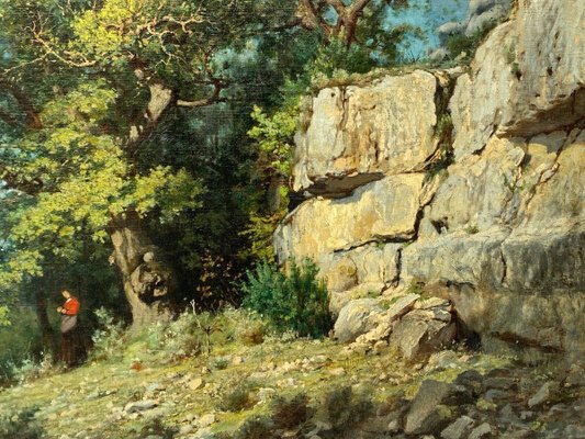 Louis Delorme, Forest and Rocks, Late 19th Century, Oil on Canvas-QKG-1796932