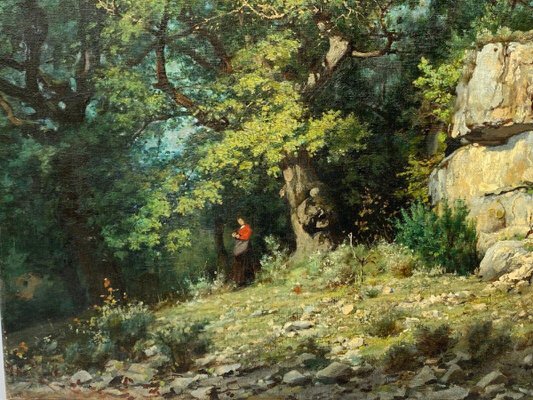 Louis Delorme, Forest and Rocks, Late 19th Century, Oil on Canvas-QKG-1796932