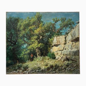 Louis Delorme, Forest and Rocks, Late 19th Century, Oil on Canvas-QKG-1796932