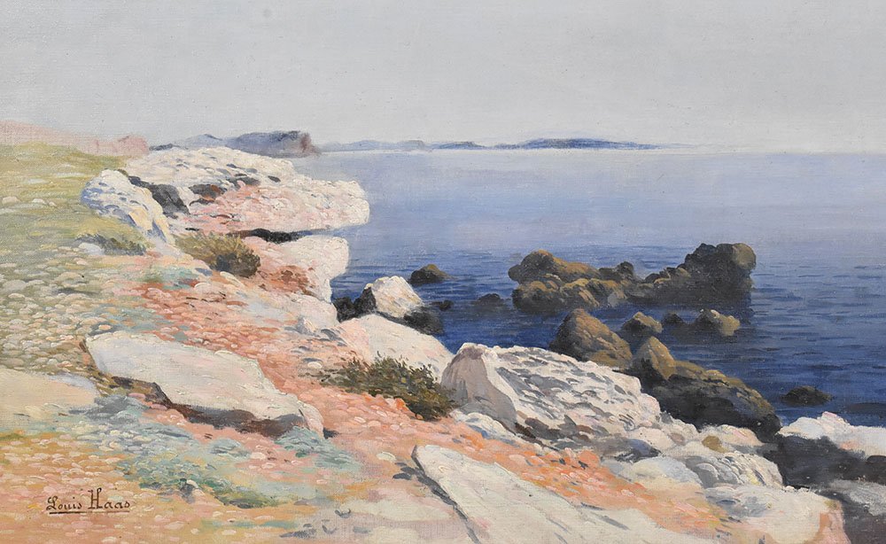 Louis Haas, Seascape, Oil on Canvas, 20th Century, Framed