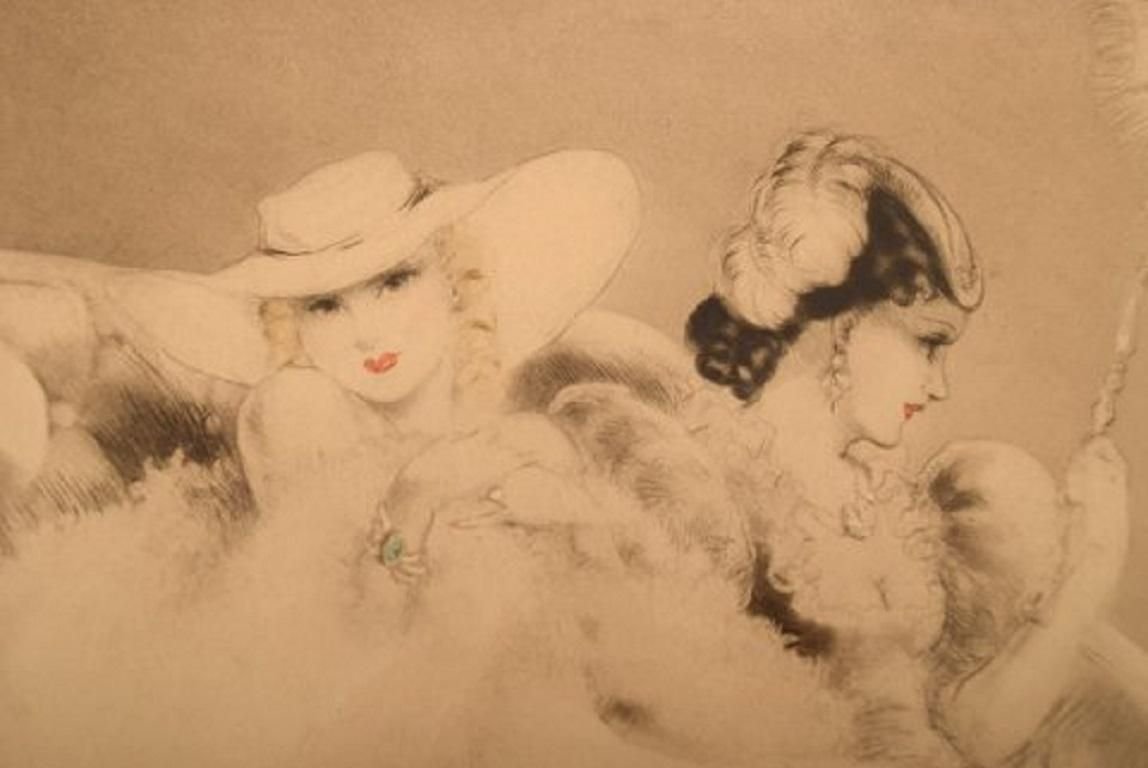 Louis Icart, Etching on Paper, Two Young Women, 1920s