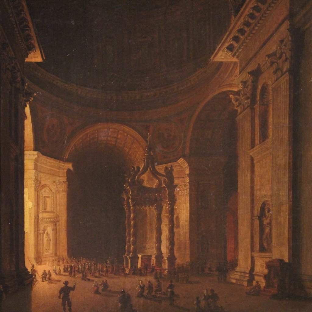 Louis Jean Desprez, View of the Interior of St. Peter's, 1790, Oil on Canvas, Framed