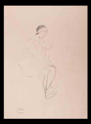 Louis Jou, Seated Woman, Pencil Drawing, Early 20th Century-ZCI-1343930