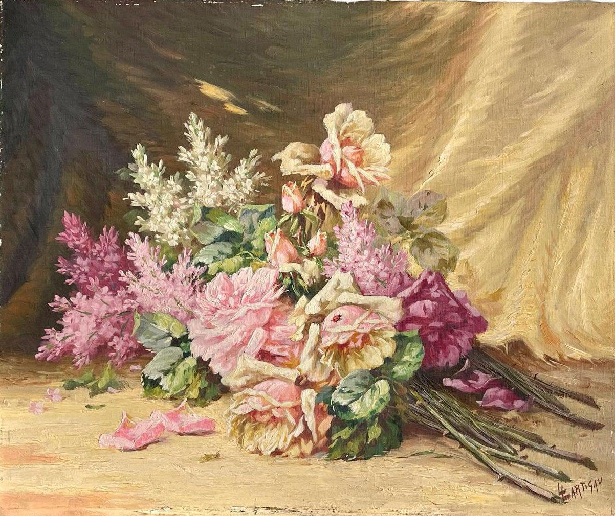 Louis Lartigau, Bouquet of Flowers, Oil on Canvas, 19th Century