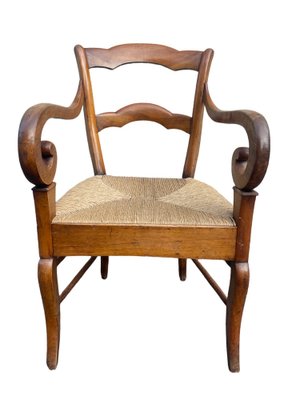 Louis Philippe Armchair in Walnut & Straw-SDV-1357459