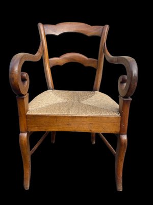 Louis Philippe Armchair in Walnut & Straw-SDV-1357459