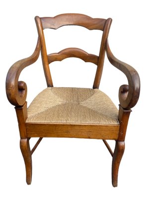 Louis Philippe Armchair in Walnut & Straw-SDV-1357459