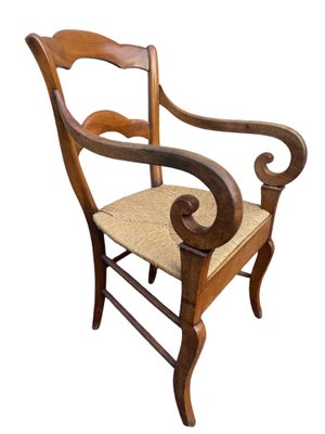 Louis Philippe Armchair in Walnut & Straw-SDV-1357459