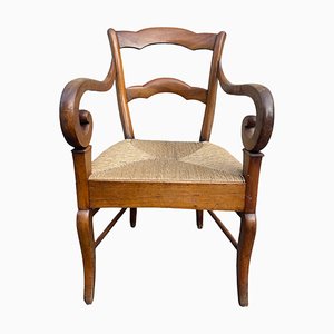 Louis Philippe Armchair in Walnut & Straw-SDV-1357459