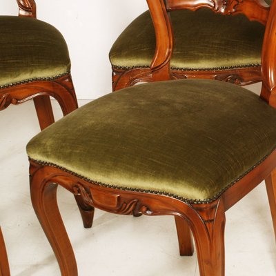 Louis Philippe Style Carved Blond Walnut Dining Chairs, 1940s, Set of 6-NJV-575136