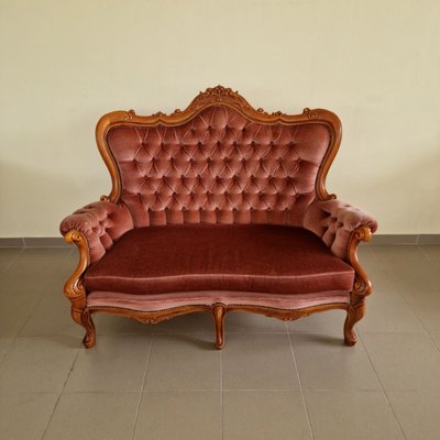 Louis Philippe Style Two-Seater Sofa in Velvet-ITF-2021963