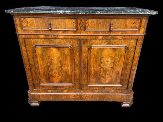 Louis Philippe Walnut Veneered Sideboard with Marble Top, 1930s-SDV-1752528