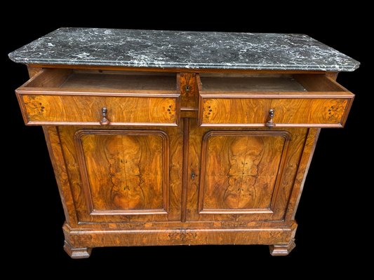 Louis Philippe Walnut Veneered Sideboard with Marble Top, 1930s-SDV-1752528