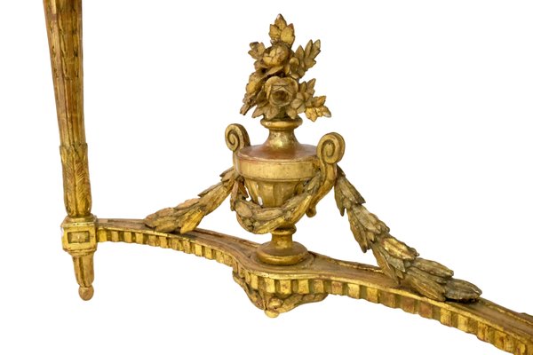 Louis Seize XVI Golden Console Table with Marble and Mirror, 1750s, Set of 2-CXC-1368782