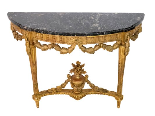 Louis Seize XVI Golden Console Table with Marble and Mirror, 1750s, Set of 2-CXC-1368782