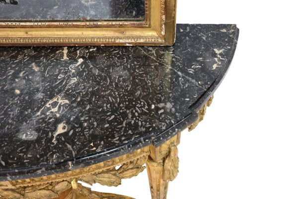 Louis Seize XVI Golden Console Table with Marble and Mirror, 1750s, Set of 2-CXC-1368782