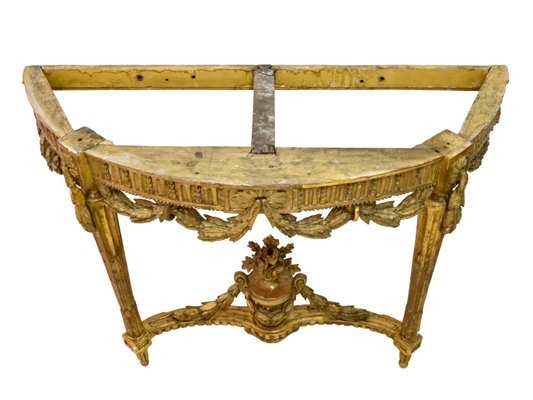 Louis Seize XVI Golden Console Table with Marble and Mirror, 1750s, Set of 2-CXC-1368782