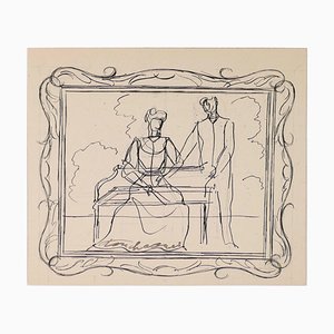 Louis Touchagues - Decor In Frame - Original Ink Drawing - Mid-20th Century-ZCI-870856