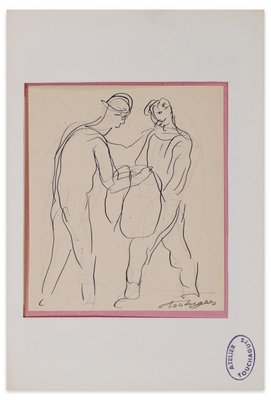 Louis Touchagues, Figures, ink Drawing, Mid-20th Century-ZCI-874878