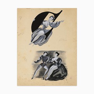 Louis Touchagues, Figures, Mixed Media Drawing,Mid-20th Century-ZCI-874834