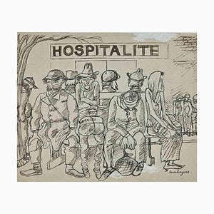 Louis Touchagues, Hospitalité, Original China Ink Drawing, Mid-20th Century-ZCI-1335818