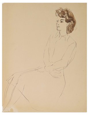 Louis Touchagues, Seated Woman In Dress, Ink and Watercolor, Early 1900-ZCI-871255