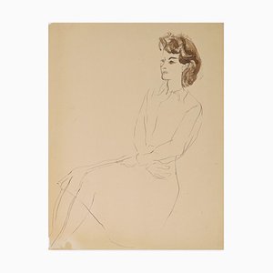 Louis Touchagues, Seated Woman In Dress, Ink and Watercolor, Early 1900-ZCI-871255