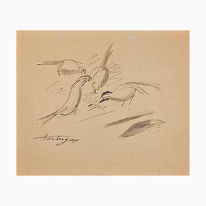 Louis Touchagues, The Birds, Original Ink Drawing, Mid-20th-Century-ZCI-1229896