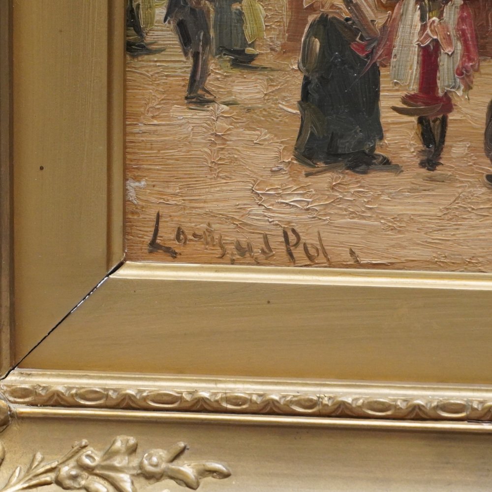 Louis Van der Pol, Street Scene with Carousel in Paris, Oil on Wood, Framed