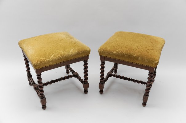 Louis XIII French Barley Wood Stools, 1870s, Set of 2-KQB-1762372