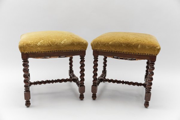 Louis XIII French Barley Wood Stools, 1870s, Set of 2-KQB-1762372