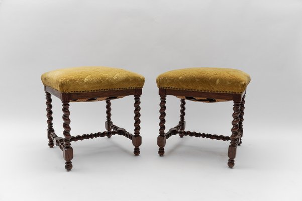 Louis XIII French Barley Wood Stools, 1870s, Set of 2-KQB-1762372