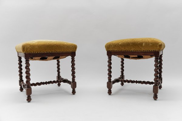 Louis XIII French Barley Wood Stools, 1870s, Set of 2-KQB-1762372