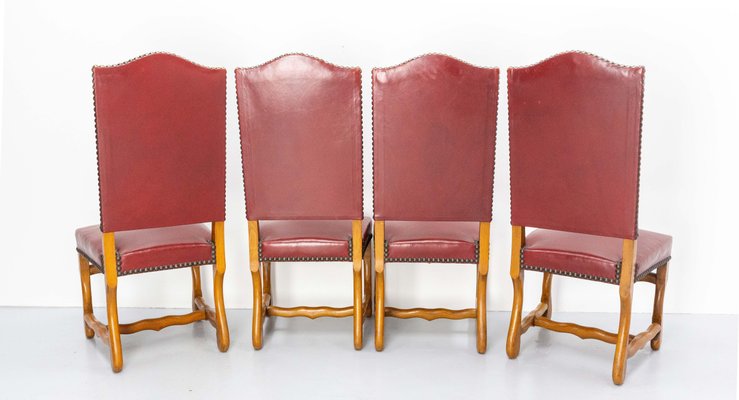 Louis XIII French Oak Dining Chairs by Os De Mouton, 1960, Set of 4-RIU-1420997