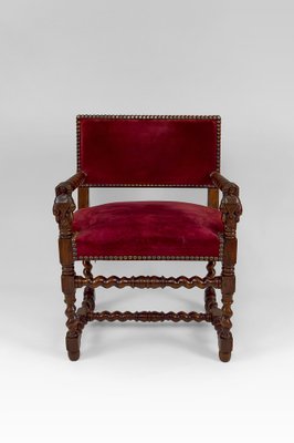 Louis XIII / Haute Epoque Style Armchair with Women Sculpted on Armrests-XNH-1804617